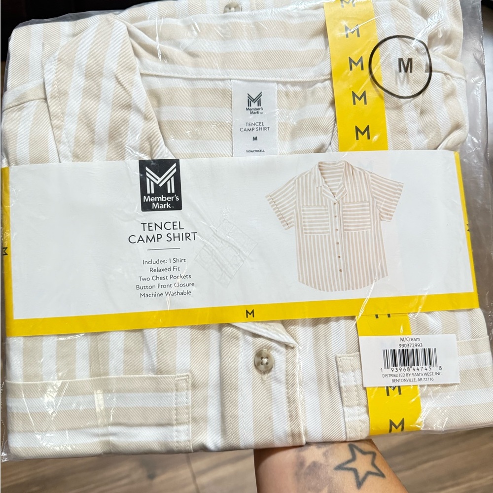 Member's Mark Beige Striped Tencel Camp Shirt